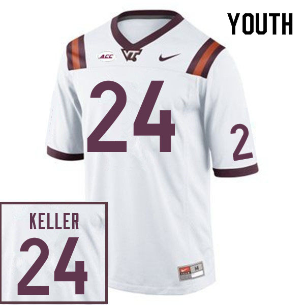 Youth #24 Jaden Keller Virginia Tech Hokies College Football Jerseys Sale-White